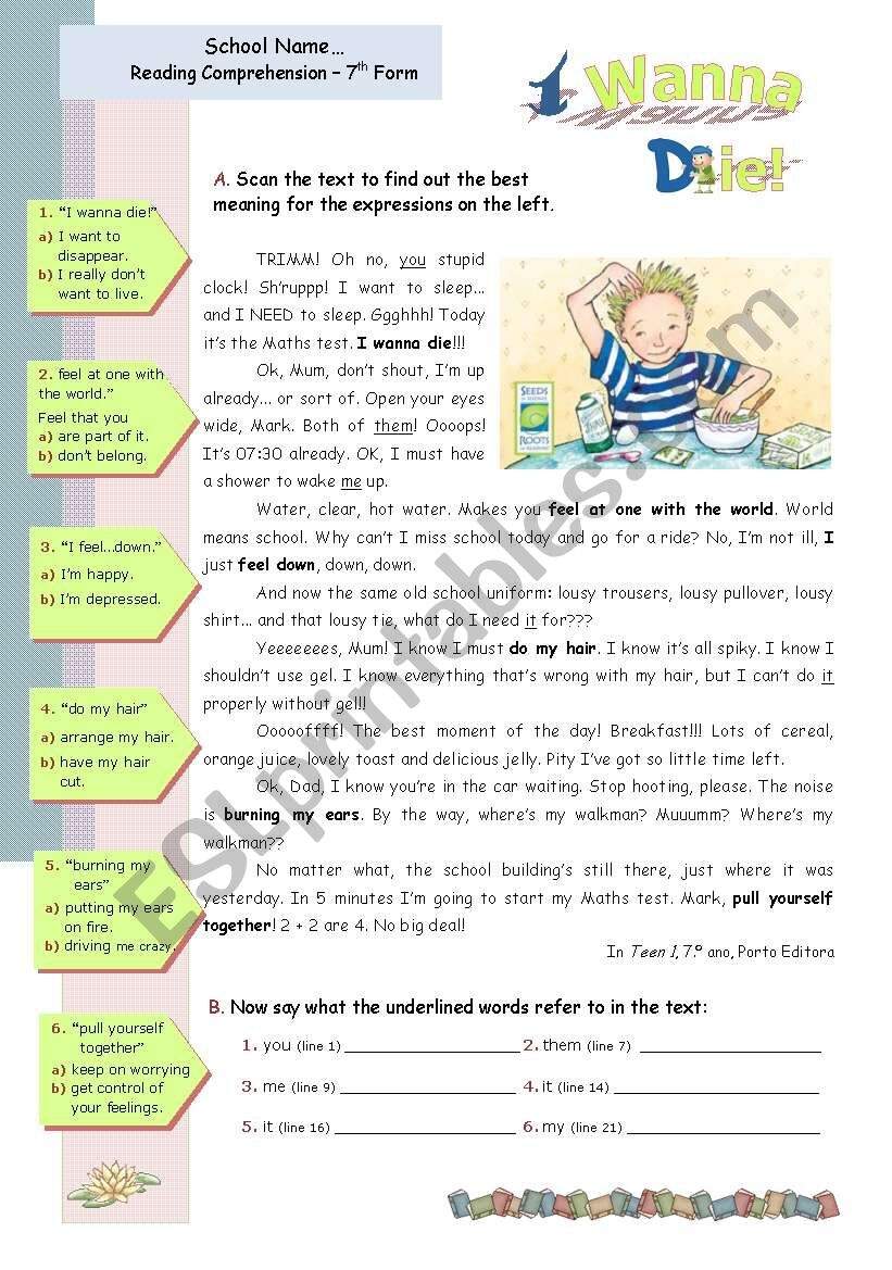 Reading Comprehension ESL Worksheets Worksheets Library