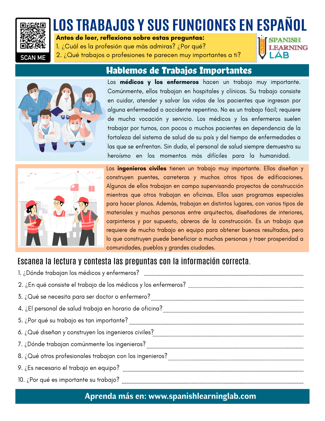 Important Jobs In Spanish PDF Reading Worksheet Spanish Learning Lab Important Jobs In Spanish PDF Reading Worksheet Spanish Learning Lab