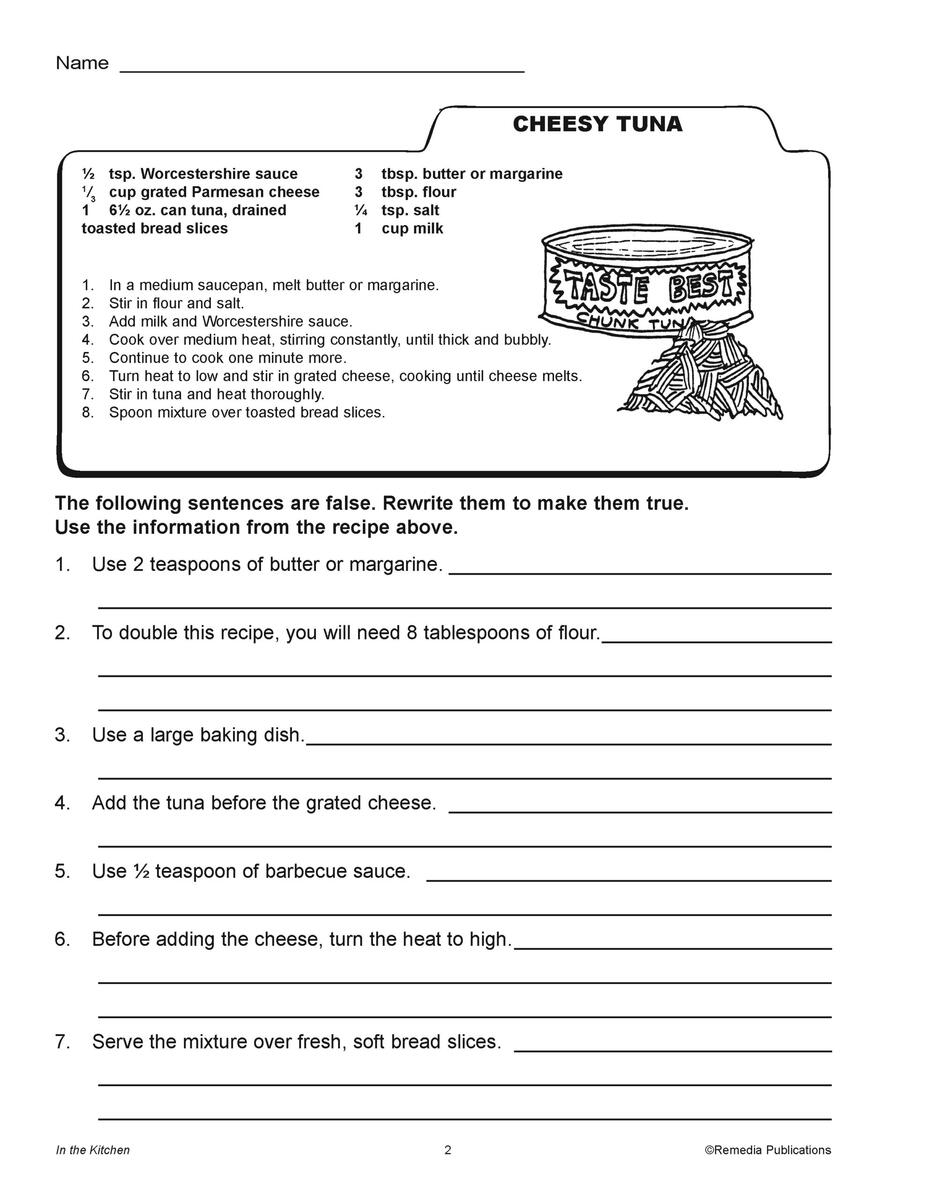 IN THE KITCHEN Reading Recipes And Understanding Instructions Made By Teachers