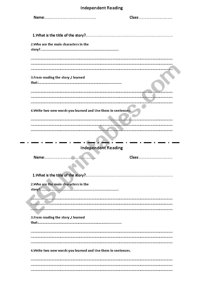 Independent Reading ESL Worksheet By Hind2012