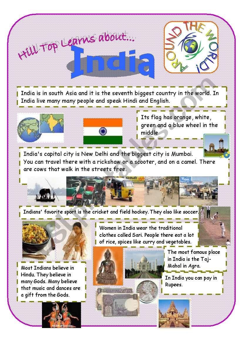 India An Introduction To The Country And Culture ESL Worksheet By 1hpf India An Introduction To The Country And Culture ESL Worksheet By 1hpf