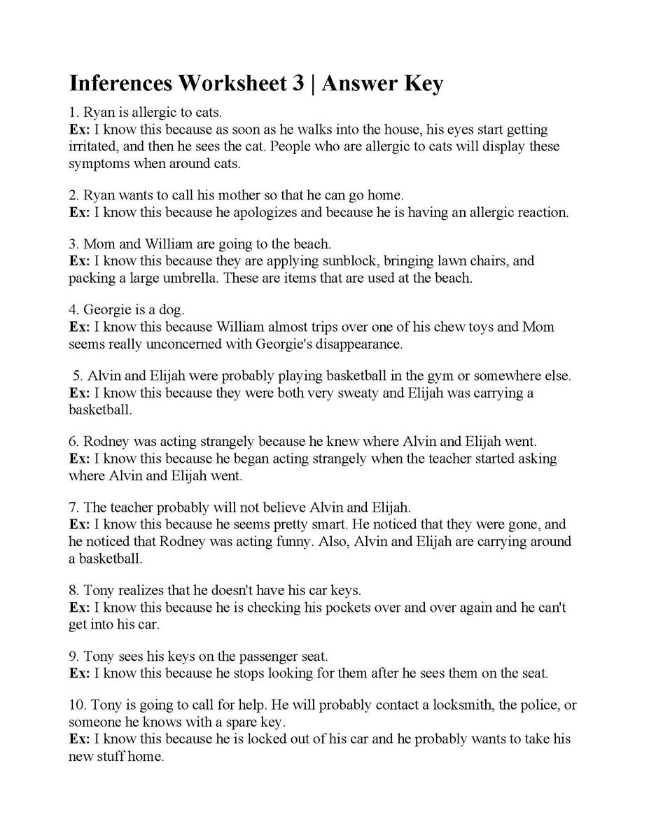 Inferences Worksheet 3 Reading Activity Inferences Worksheet 3 Reading Activity