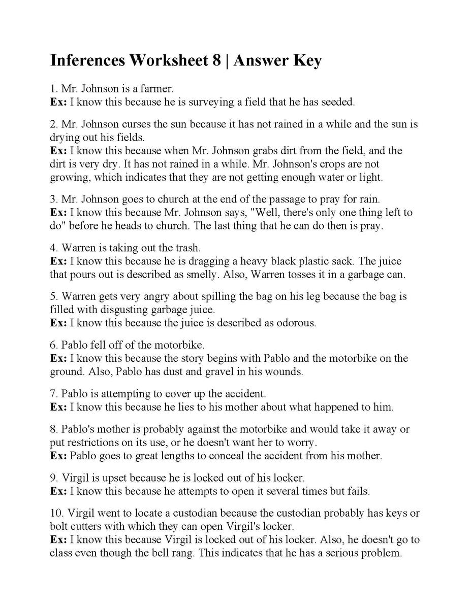 Inferences Worksheet 8 Reading Activity Inferences Worksheet 8 Reading Activity