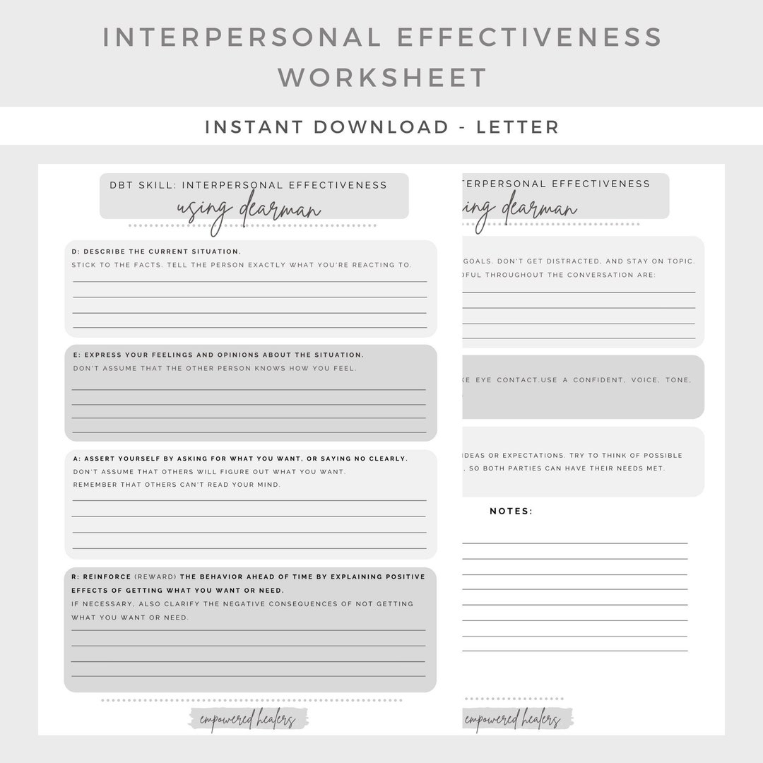 Interpersonal Effectiveness Worksheet DEARMAN Dbt Mental Health Depression Anxiety Therapy Journal Counseling Binder Planner Printable Etsy Reading Strategies Student Community Leadership Development