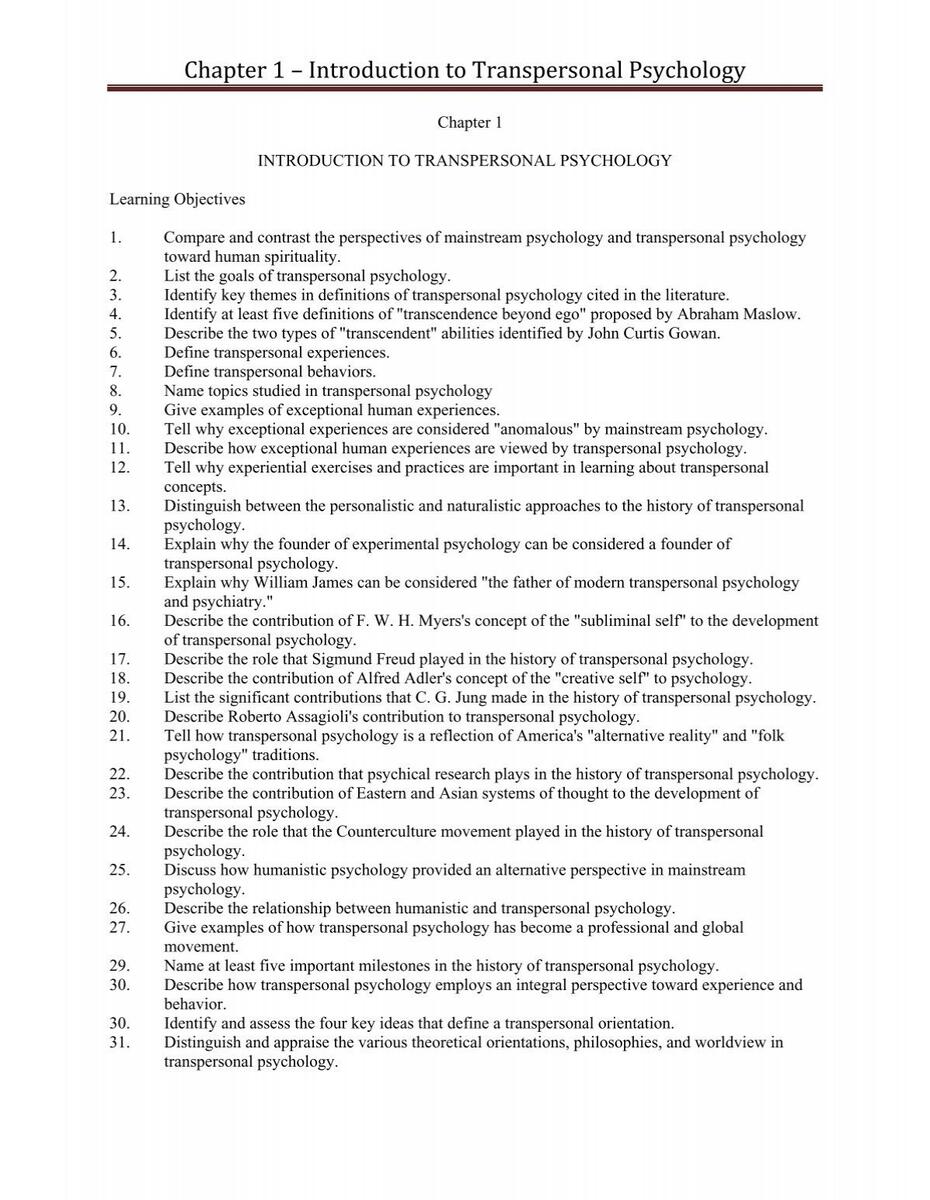 Introduction To Transpersonal Psychology Rivier University Introduction To Transpersonal Psychology Rivier University