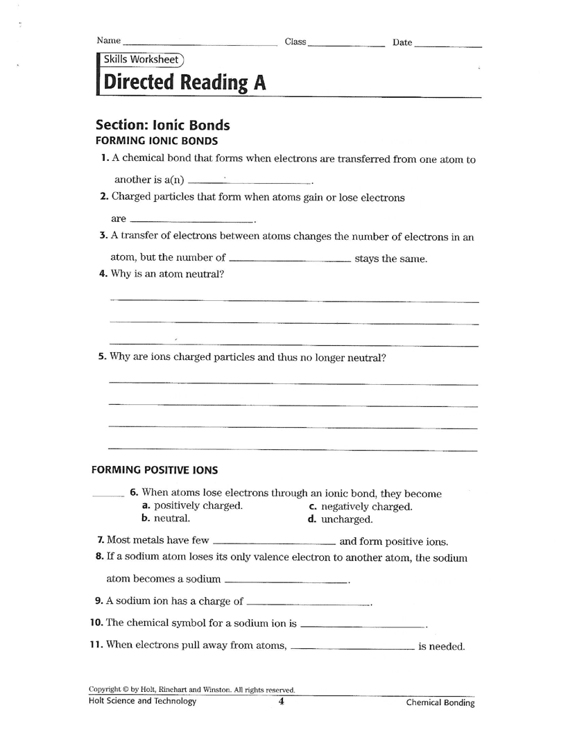 Ionic Bonds Worksheet Craig Fisher Library Formative