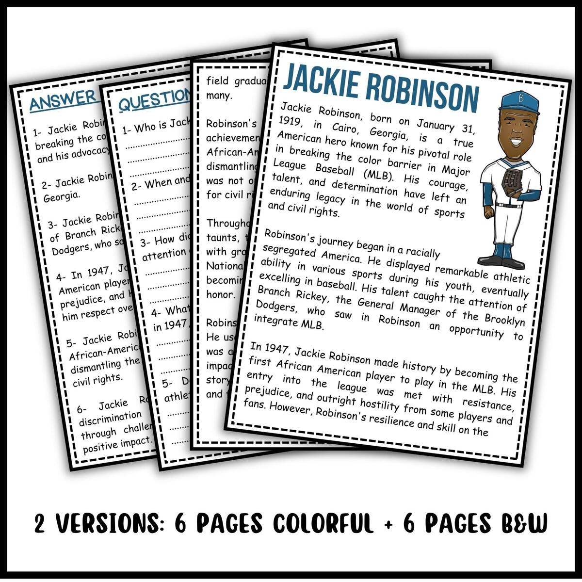 Jackie Robinson Reading Comprehension Passage Questions Made By Teachers