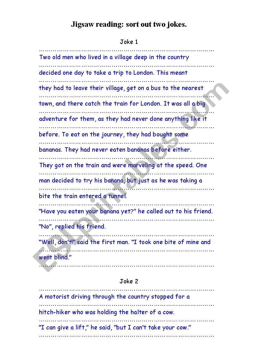 Jigsaw Reading ESL Worksheet By Pinkrose F Jigsaw Reading ESL Worksheet By Pinkrose F