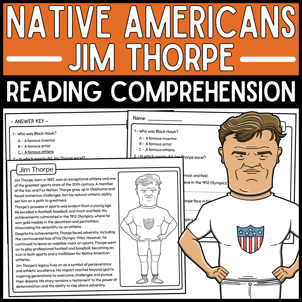 Jim Thorpe Reading Comprehension Passage Native American Heritage Month Made By Teachers