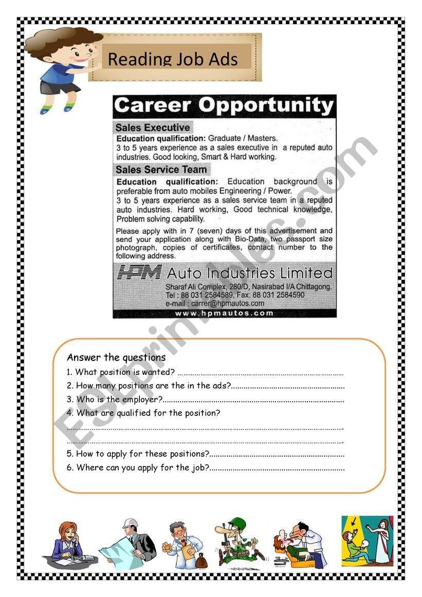 Job Advertisement ESL Worksheet By Noonamo Job Advertisement ESL Worksheet By Noonamo