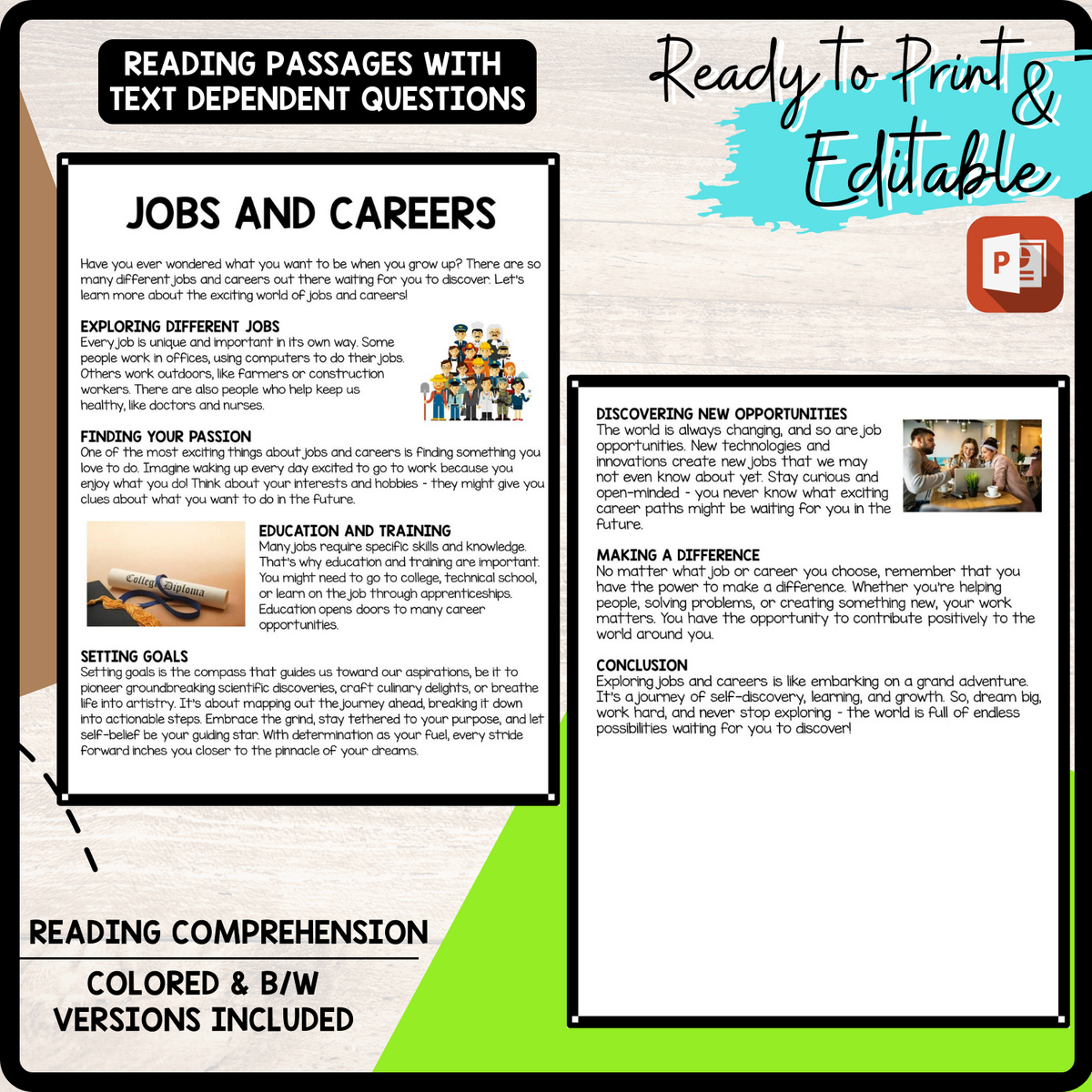 Jobs And Careers Reading Comprehension Worksheet Teachers Stock