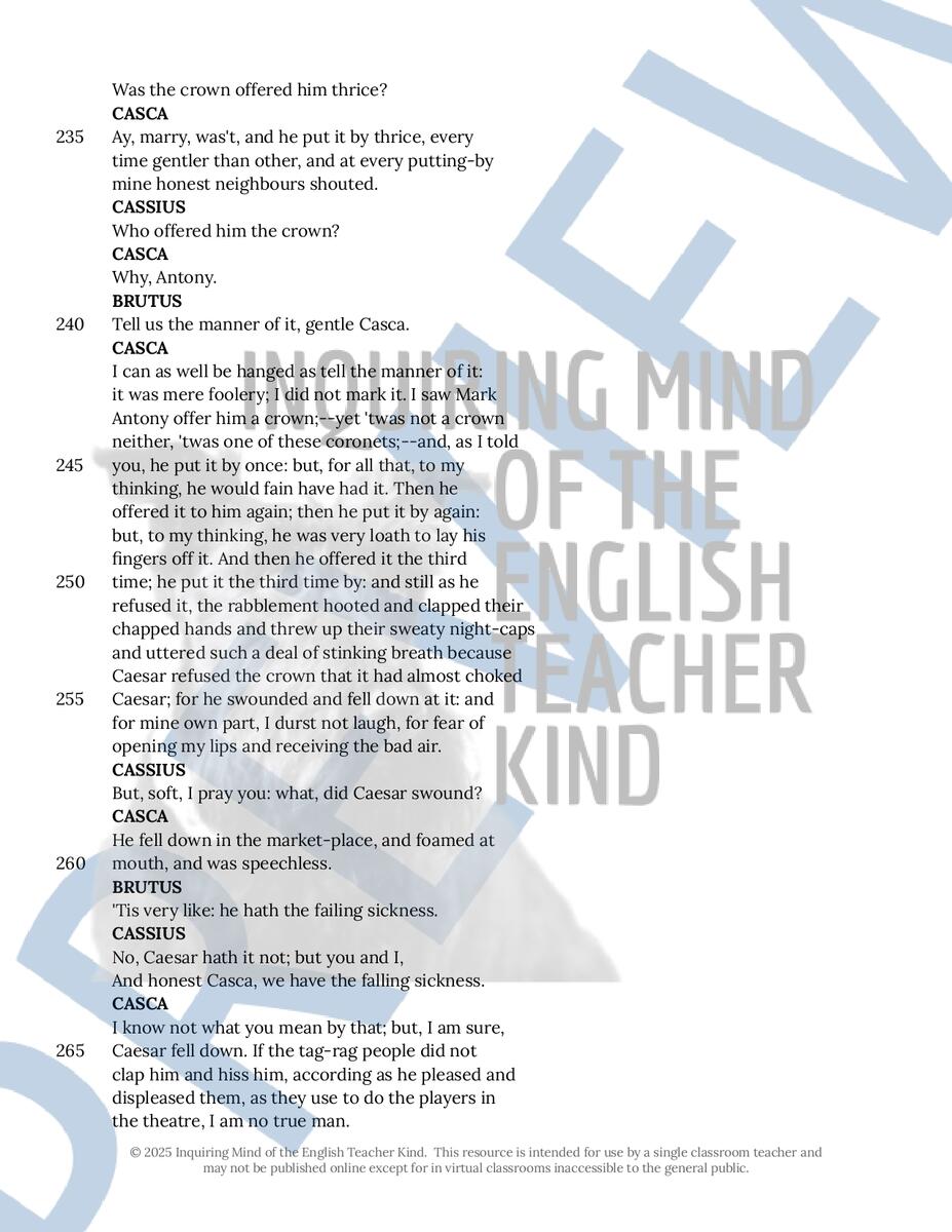Julius Caesar Act 1 Quiz Close Reading Worksheets And Vocabulary Games Bundle Classful