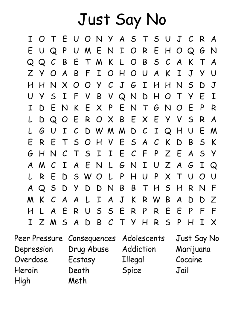 Just Say No Word Search WordMint Just Say No Word Search WordMint