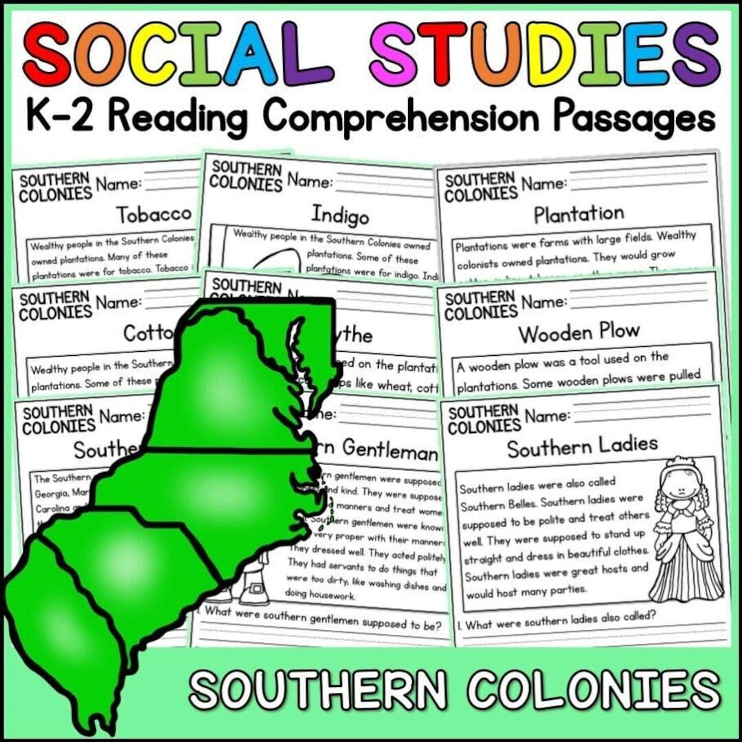 K 2 Reading Practice Worksheets Southern Colonies Passages Southern Colonies Question Social Study Activity For Kids No Prep Printable Etsy K 2 Reading Practice Worksheets Southern Colonies Passages Southern Colonies Question Social Study Activity For Kids No Prep Printable Etsy