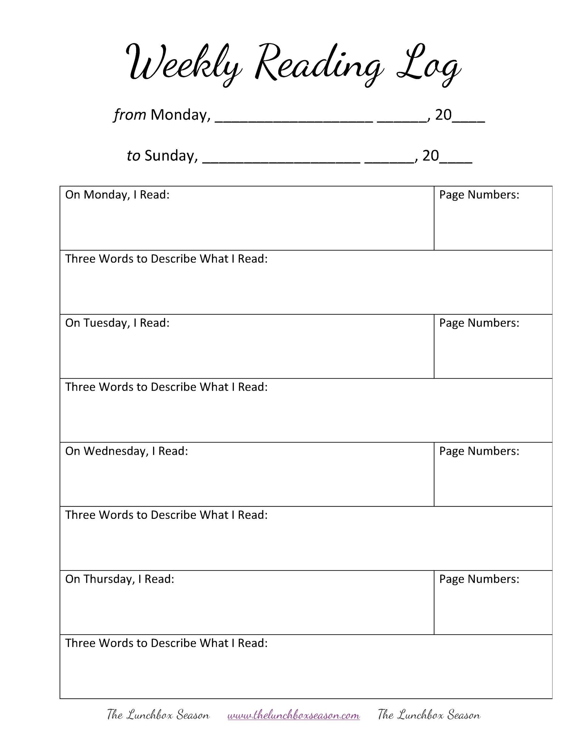 Keeping Track With Fox And Wombat DIY Reading Logs And Free Weekly Reading Log Printables THE LUNCHBOX SEASON