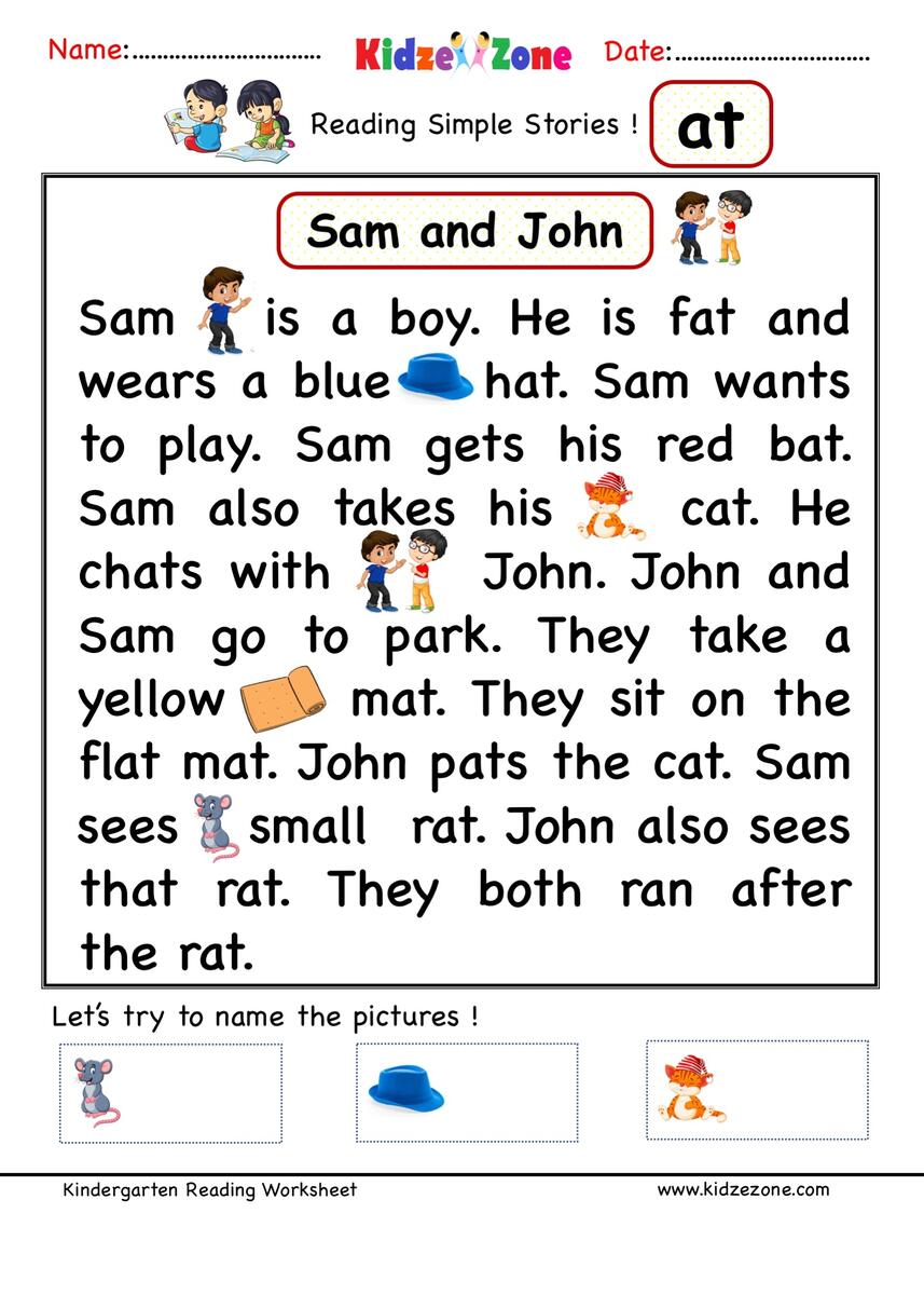 Kindergarten At Word Family Reading Comprehension KidzeZone Worksheets Library