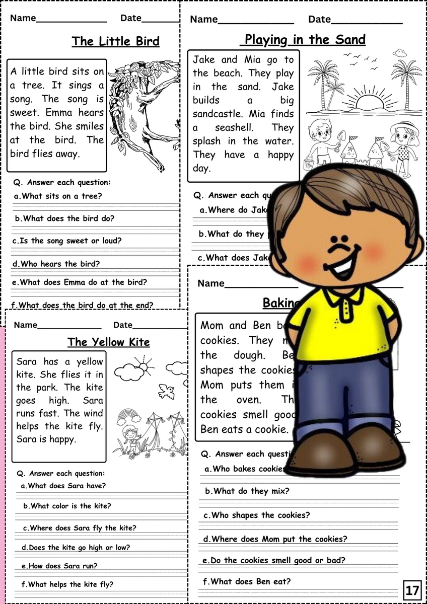 Kindergarten Reading Comprehension 34 Printables 16 Passages