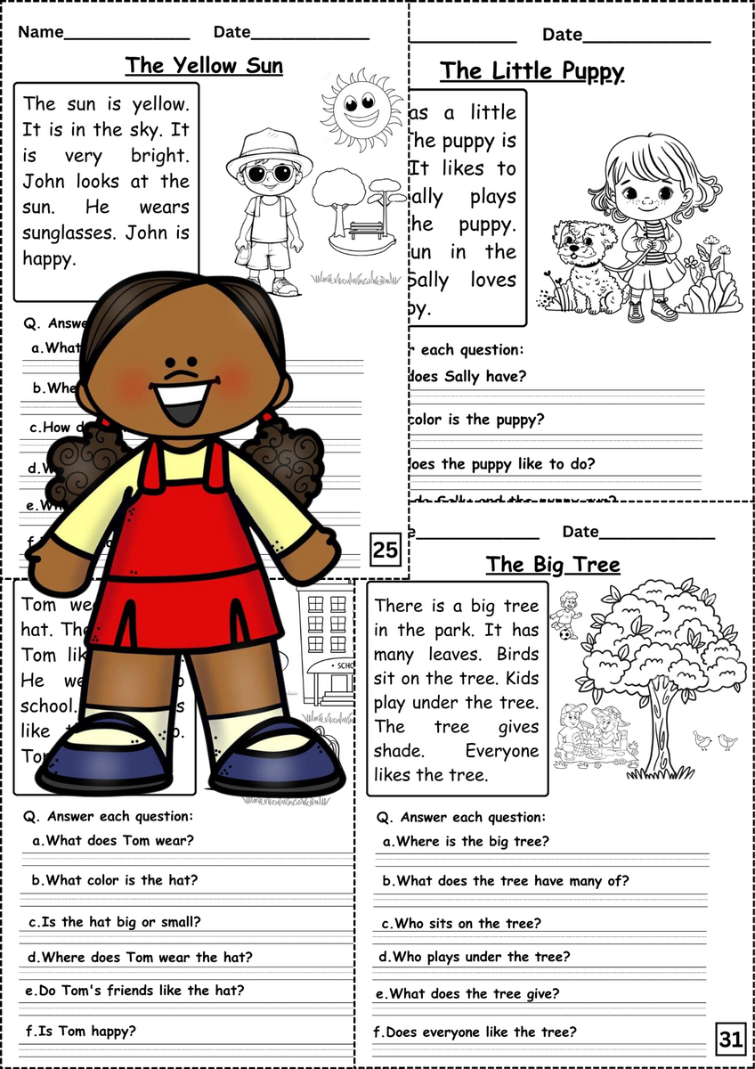 Kindergarten Reading Comprehension 34 Printables 16 Passages
