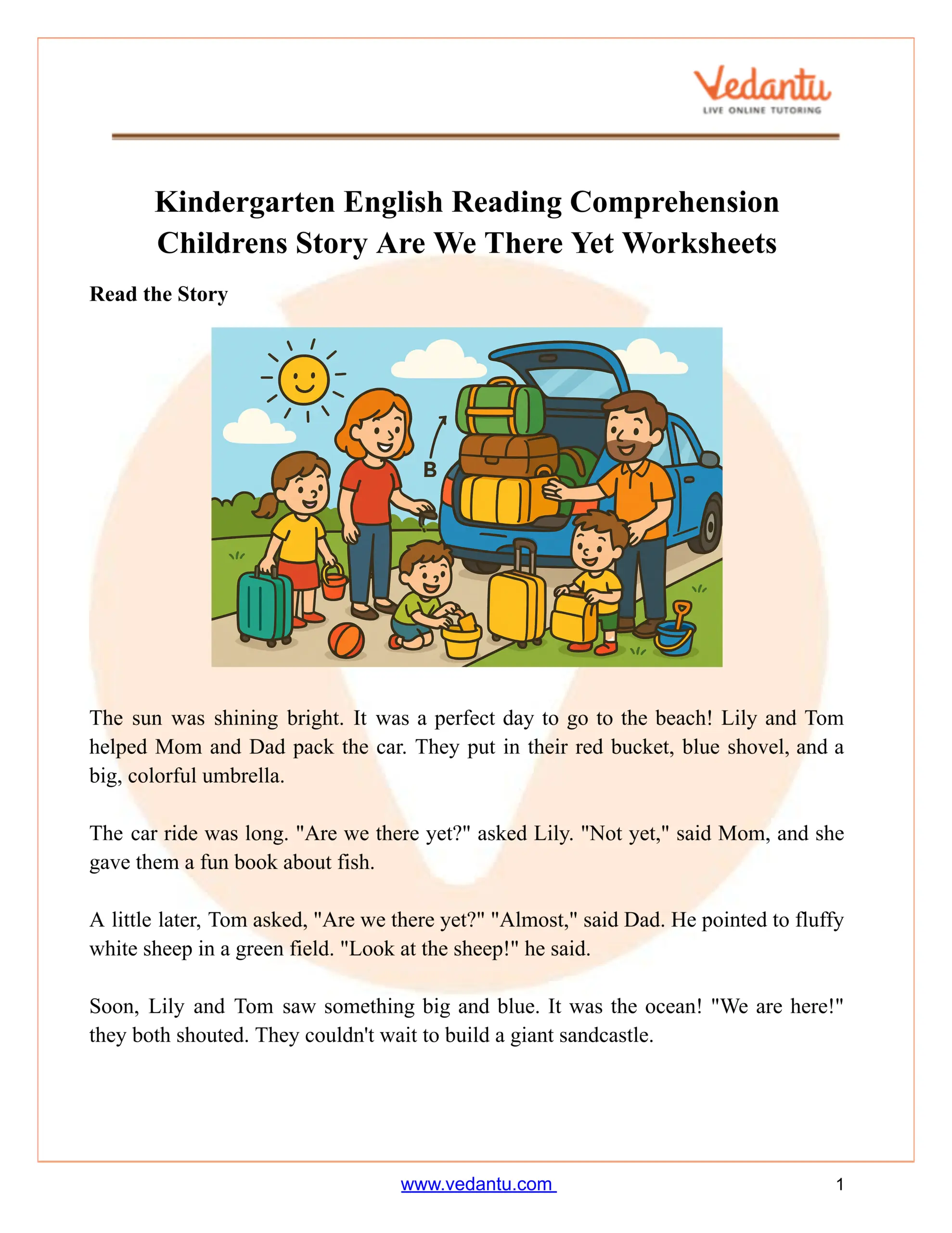 Kindergarten Reading Comprehension Worksheet Are We There Yet