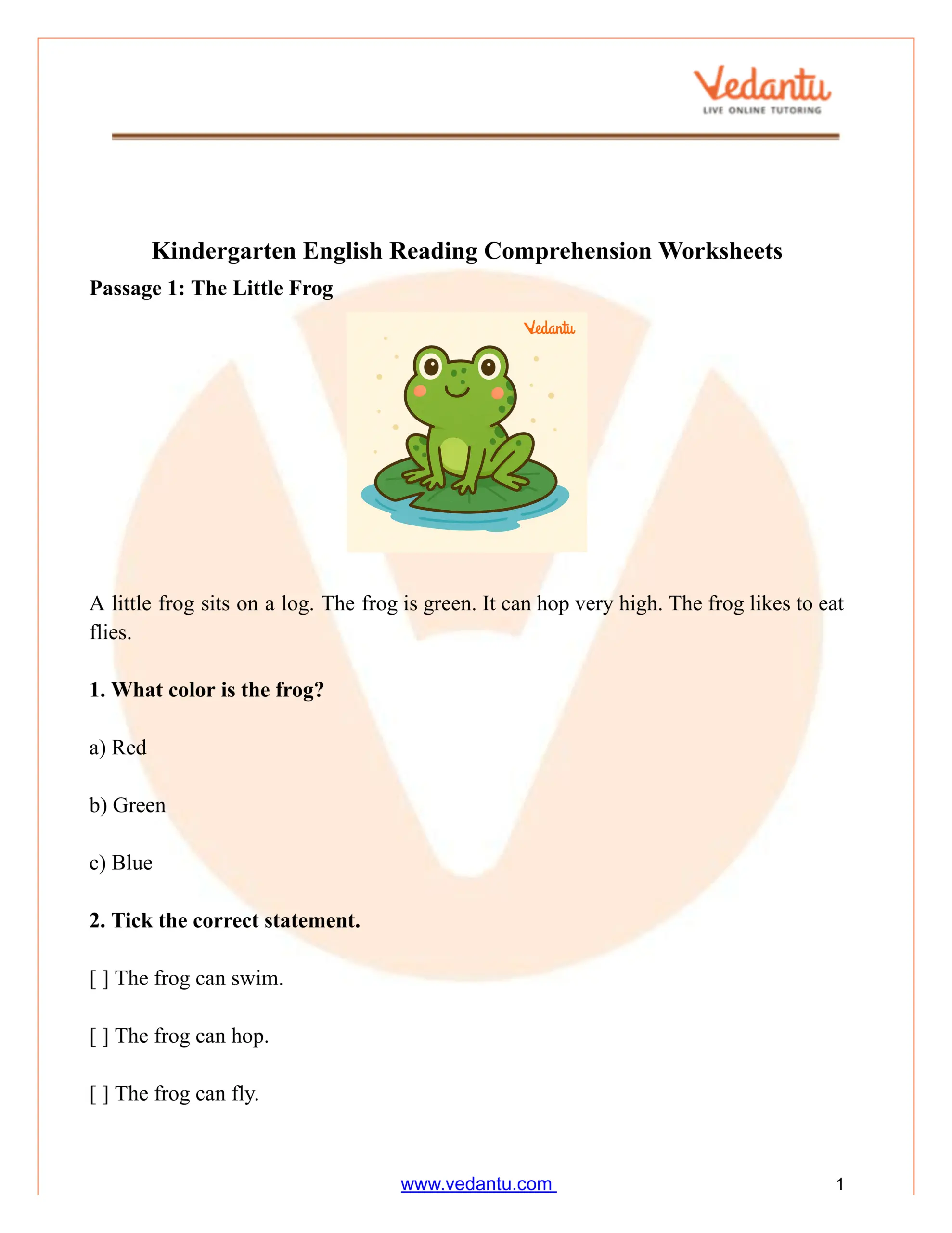 Kindergarten Reading Comprehension Worksheets Free PDF