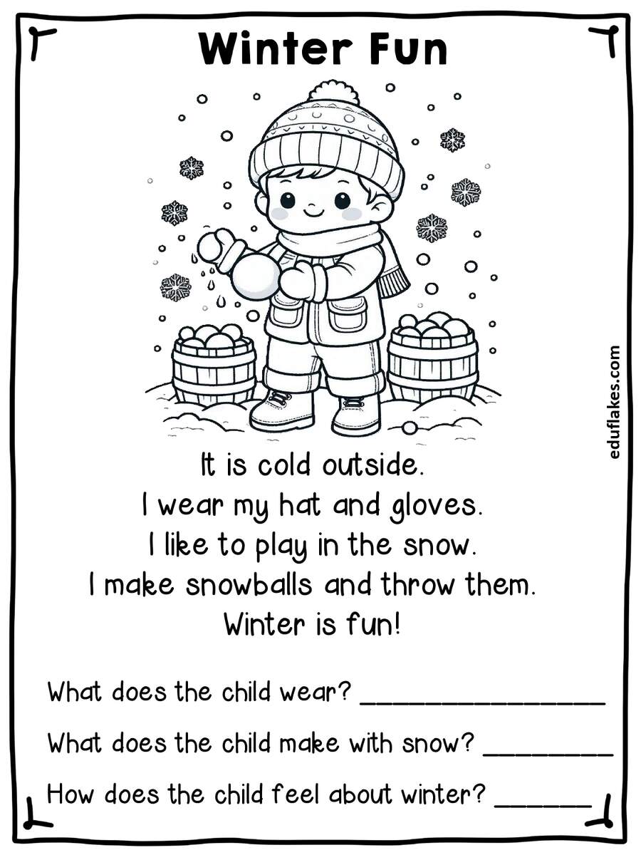 Kindergarten Winter Reading Comprehension Free PDF Eduflakes Kindergarten Winter Reading Comprehension Free PDF Eduflakes