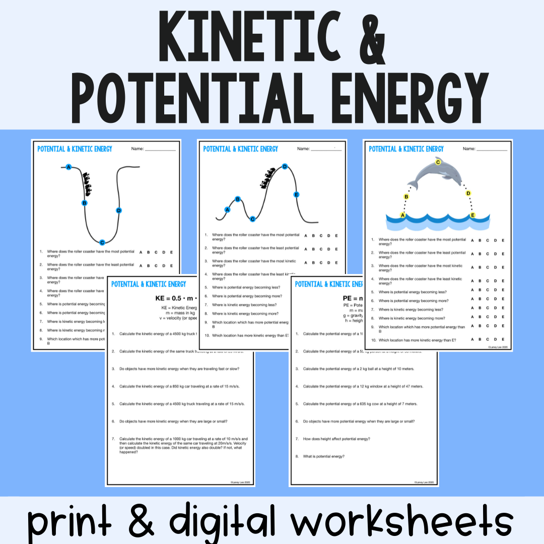 Kinetic And Potential Energy Practice Worksheets Digital Version Kinetic And Potential Energy Worksheets Printable