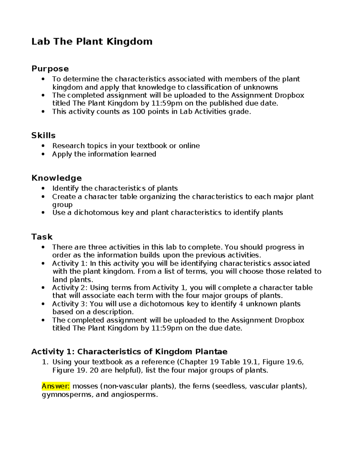 Lab Activities On Plant Kingdom Characteristics And Classification Studocu Lab Activities On Plant Kingdom Characteristics And Classification Studocu