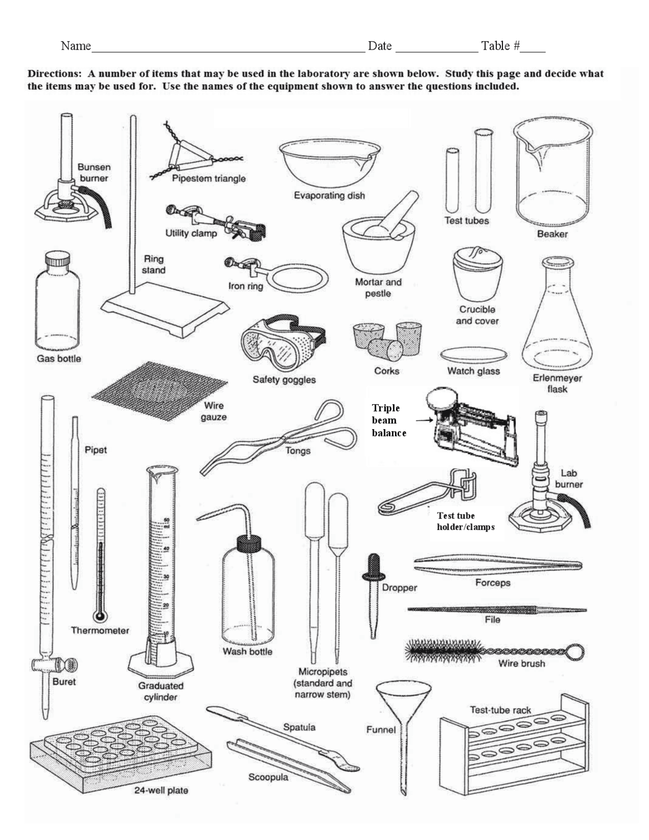 Lab Equipment Worksheet Summaries Laboratory Practices And Management Docsity
