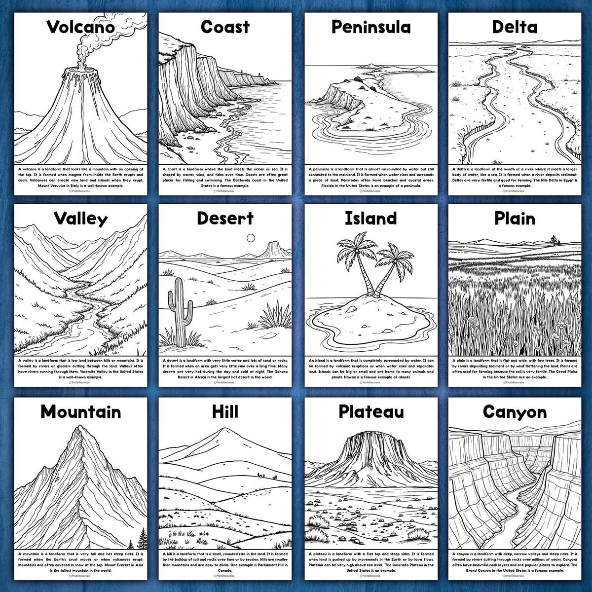Landforms And Bodies Of Water Geography Activity For Kids Landforms Activity Bodies Of Water Activity Landforms Coloring Pages Etsy Landforms Worksheets Create With Storyboard That
