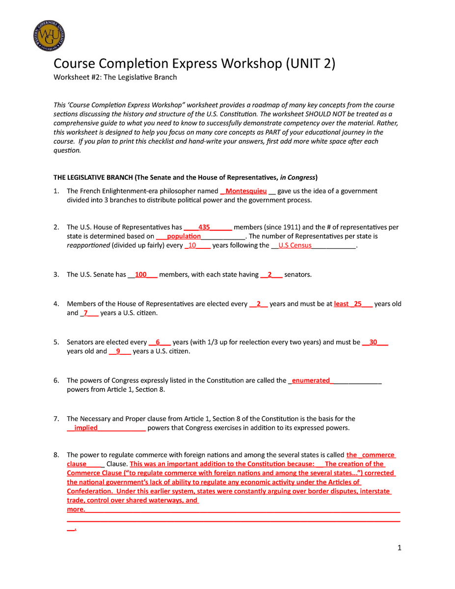 Legislative Branch Worksheet C963 WGU Studocu Worksheets Library Legislative Branch Worksheet C963 WGU Studocu Worksheets Library