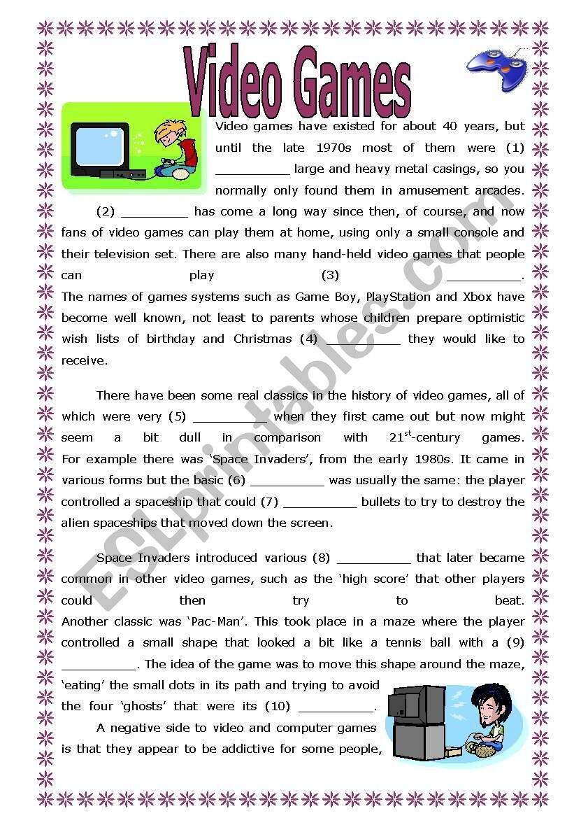 Leisure Activities Video Games ESL Worksheet By Ccuschieri