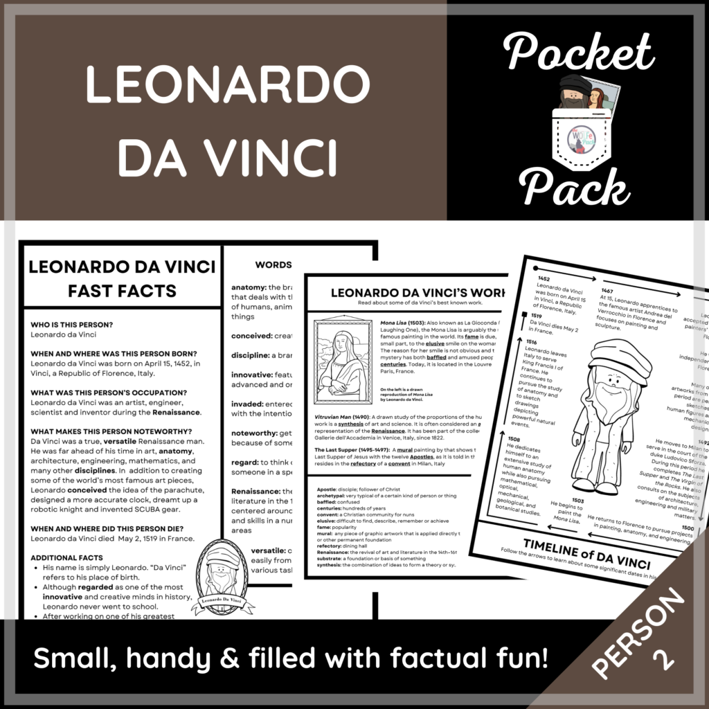 Leonardo Da Vinci Artist Facts Pocket Pack The WOLFe Pack Leonardo Da Vinci Artist Facts Pocket Pack The WOLFe Pack