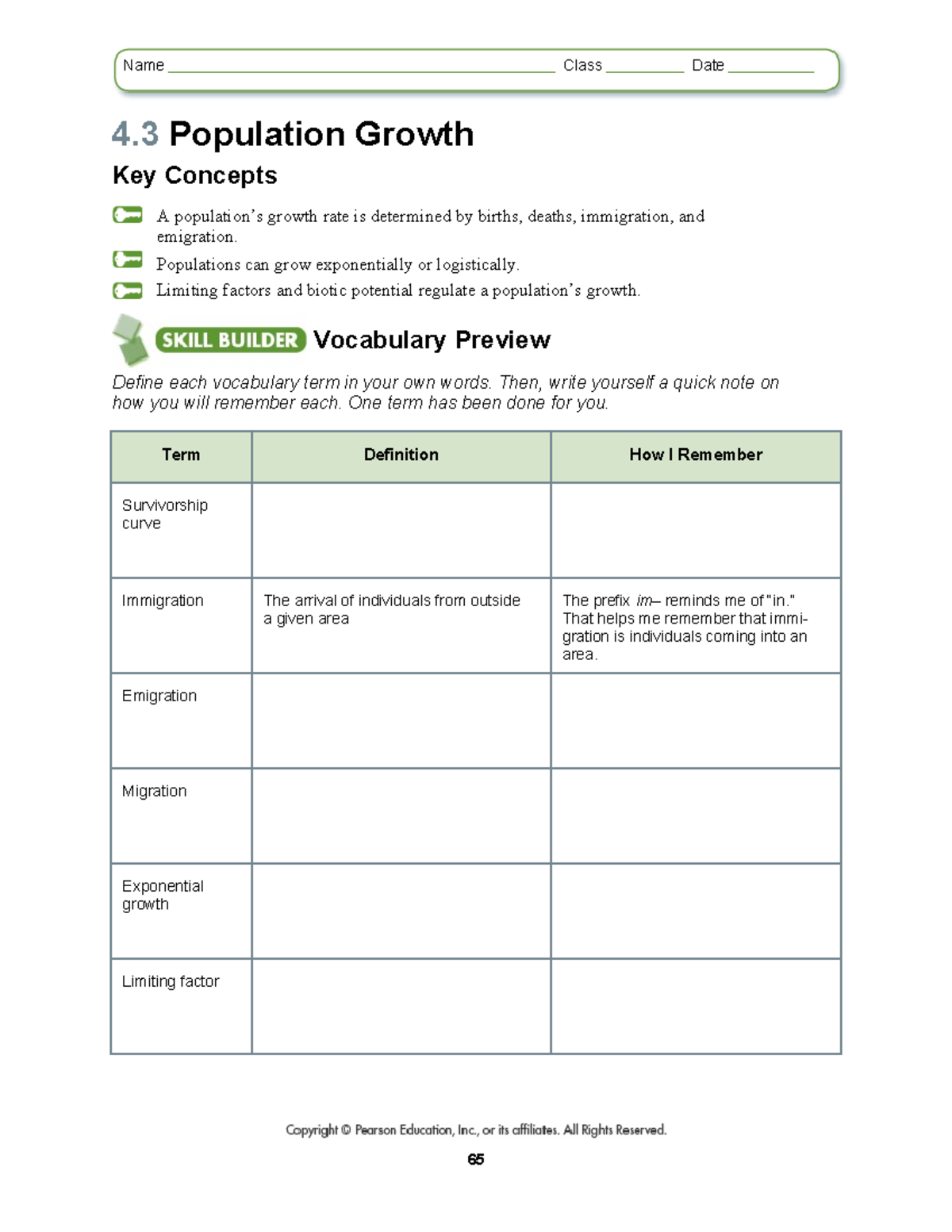 Lesson 4 3 Worksheets On Population Growth Concepts And Factors Studocu