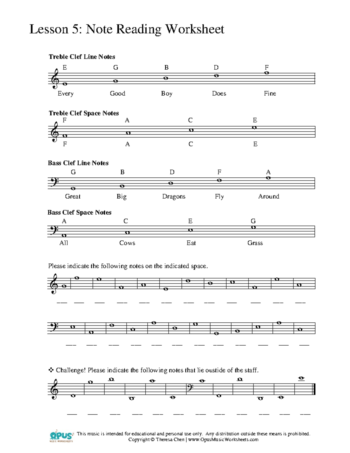 Lesson 5 Note Reading Worksheet Music Education Studocu
