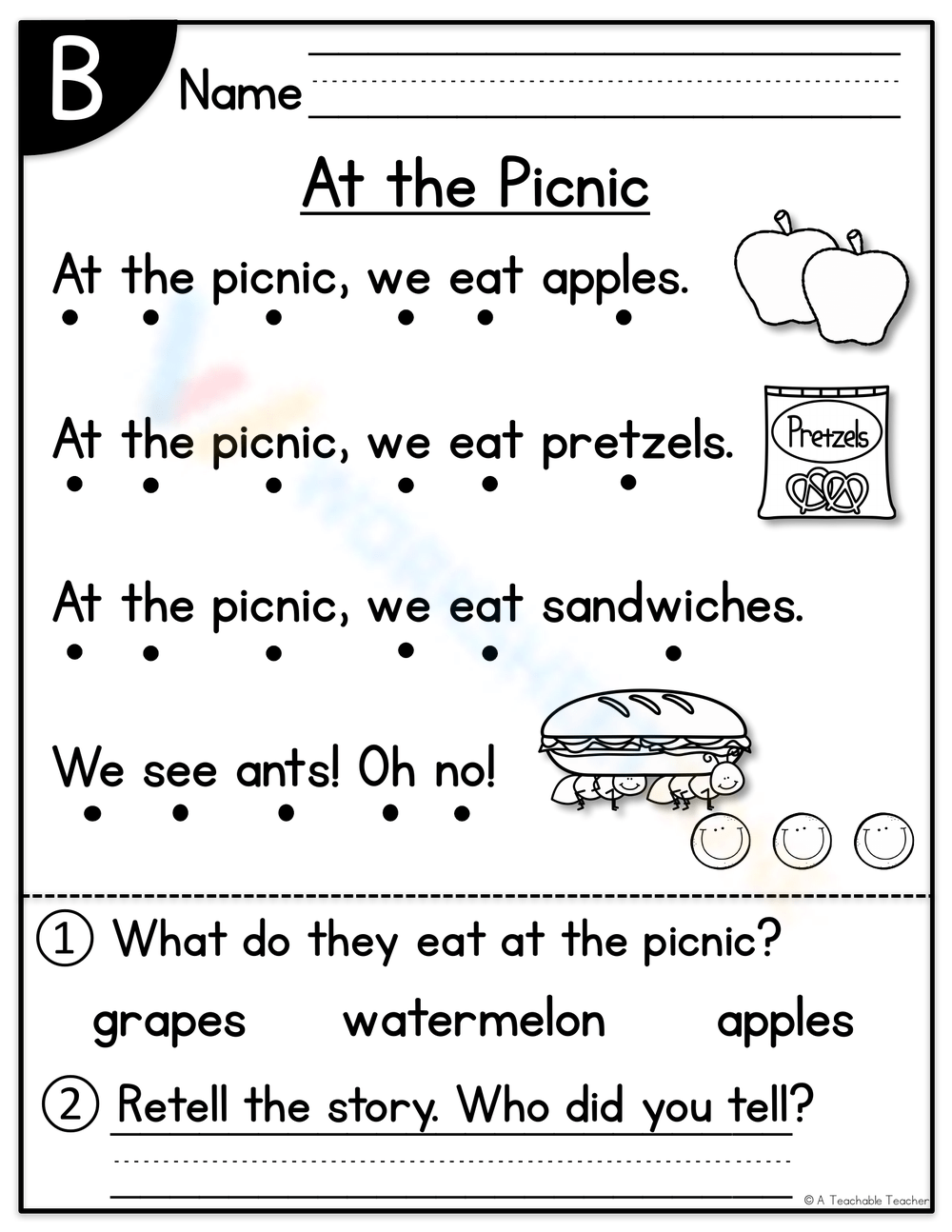 Level B Reading Comprehension Worksheets