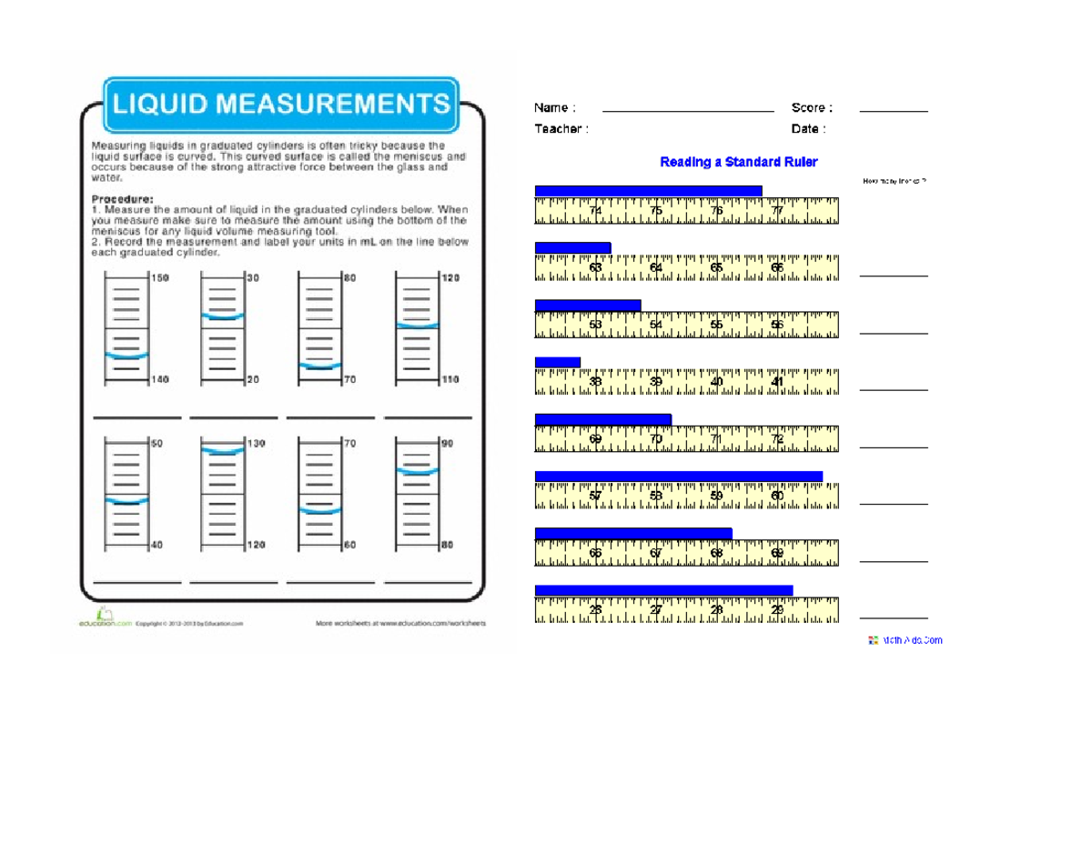 LIQUID MEASUREMENTS Practice Worksheet For Alt Lab Activities Studocu