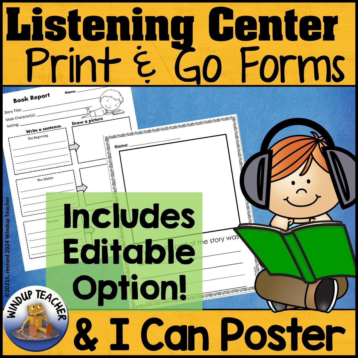 Listening Center Response Sheets Editable Book Report Writing Paper Classful