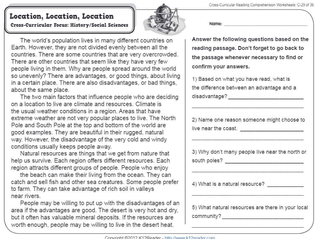 Location Location Location 3rd Grade Reading Comprehension Worksheets Library