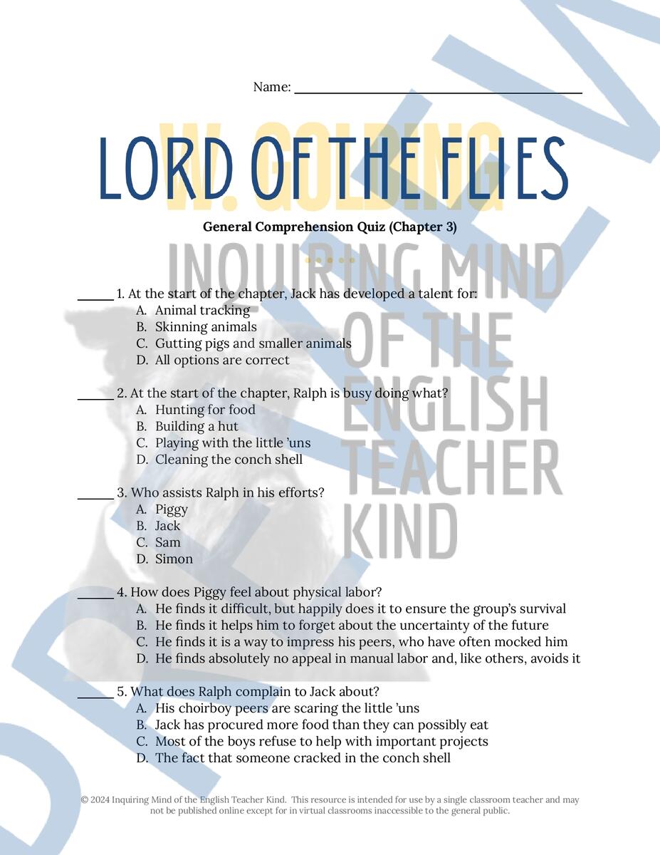 Lord Of The Flies By William Golding Quiz And Answer Key Bundle Made By Teachers Lord Of The Flies By William Golding Quiz And Answer Key Bundle Made By Teachers