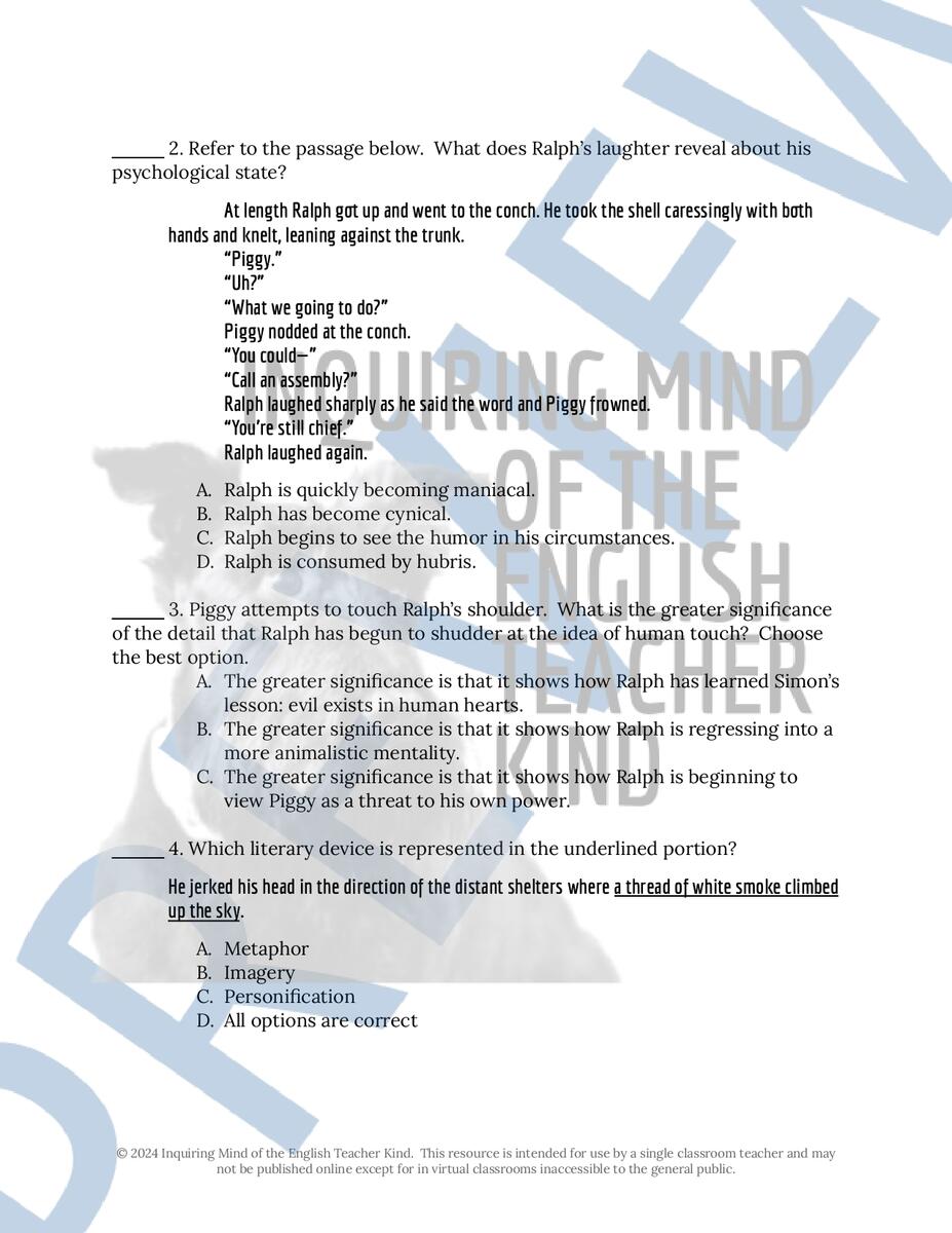 Lord Of The Flies Chapter 10 Close Reading Analysis Worksheet Made By Teachers