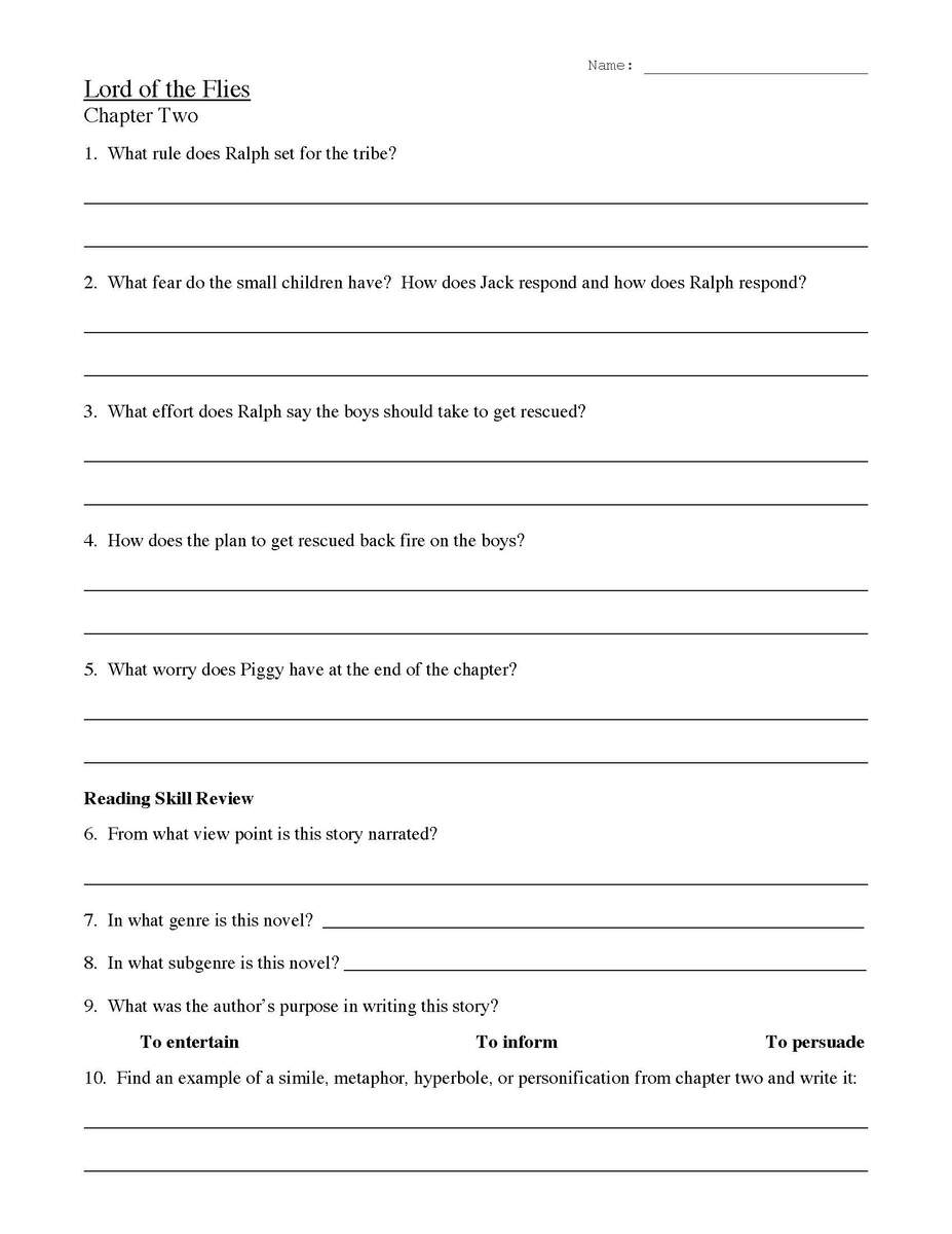 Lord Of The Flies Chapter Two Worksheet Preview Fun With Literature Novel Study Activities For Any Story Teach Starter