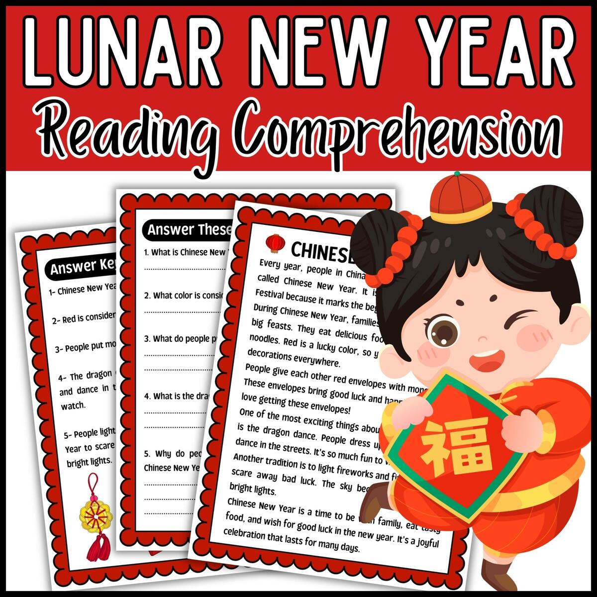 Lunar New Year Reading Comprehension Passage Chinese New Year 2024 Dragon Made By Teachers Customize 515 Reading Comprehension Worksheets Templates Online Canva