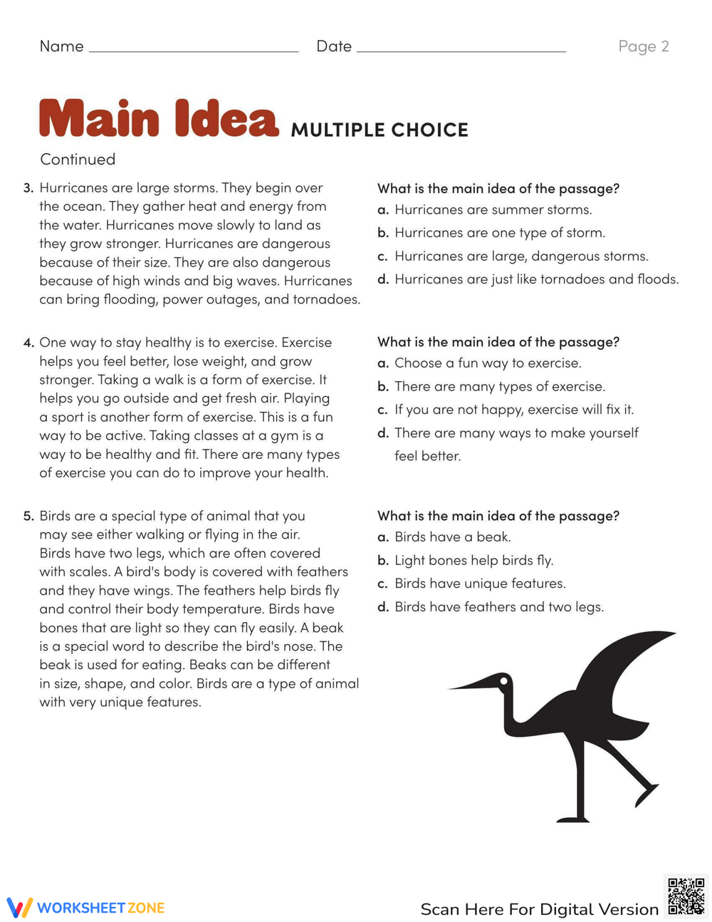 Main Idea Multiple Choice Reading Worksheet Main Idea Multiple Choice Reading Worksheet