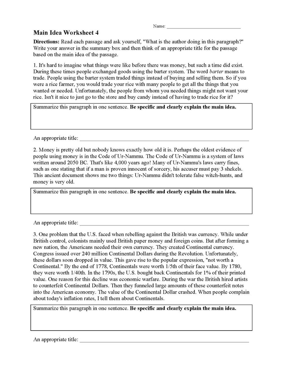 Main Idea Worksheet 4 Reading Activity Main Idea Details 4th 5th Grade MagiCore