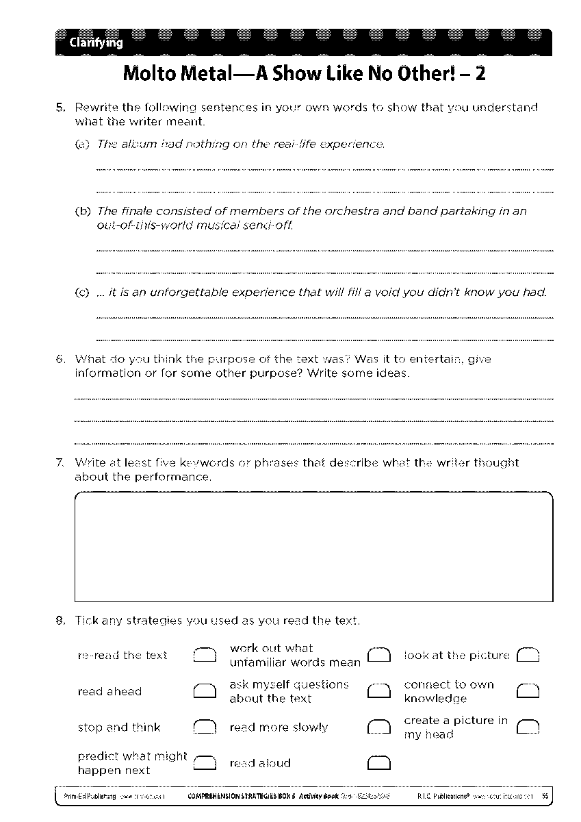 Make Sense Of Comprehension With A Clarifying Strategy Prim Ed Publishing Questioning General Comprehension Worksheets Top Teacher