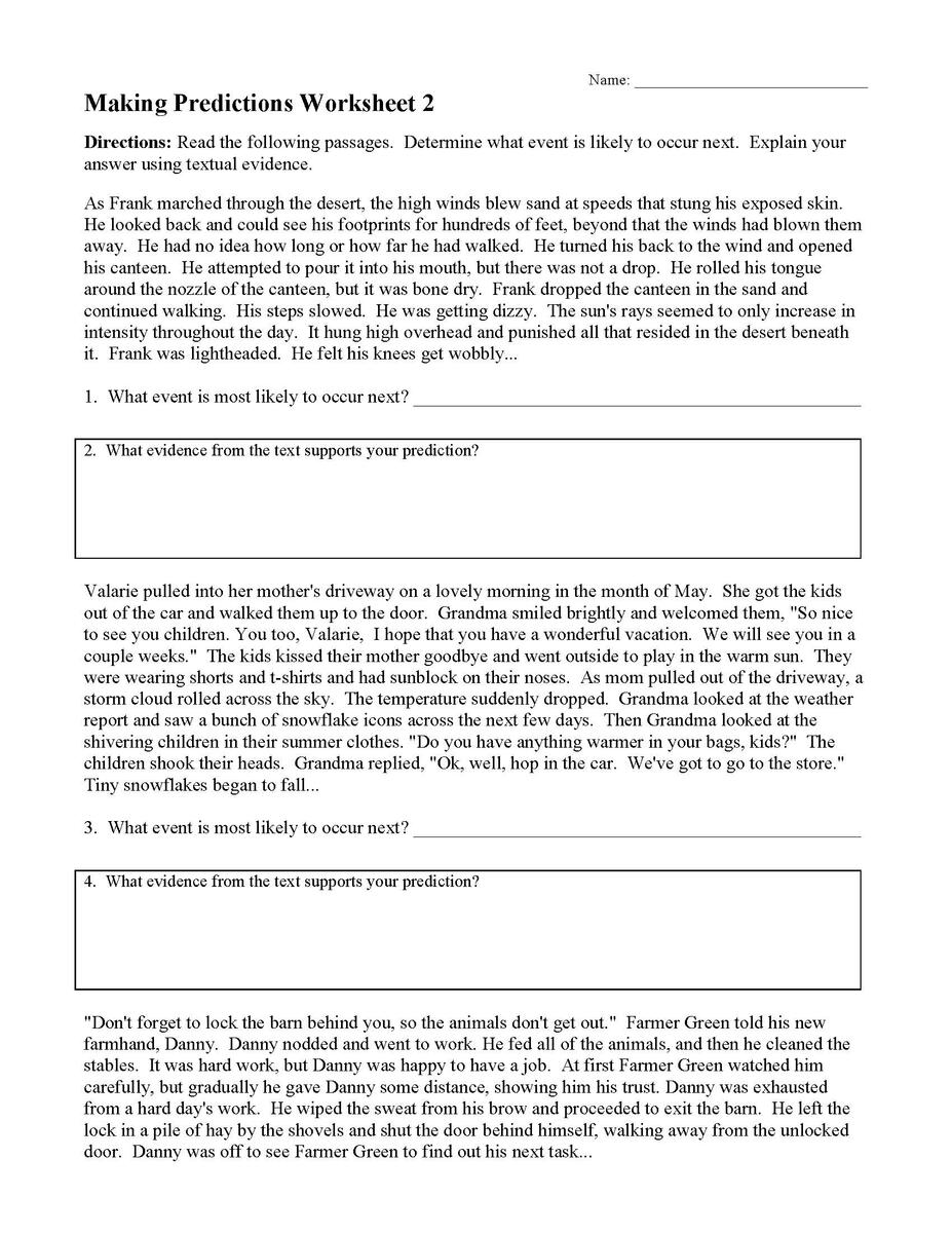 Making Predictions Worksheet 2 Reading Activity Making Predictions Worksheet 2 Reading Activity