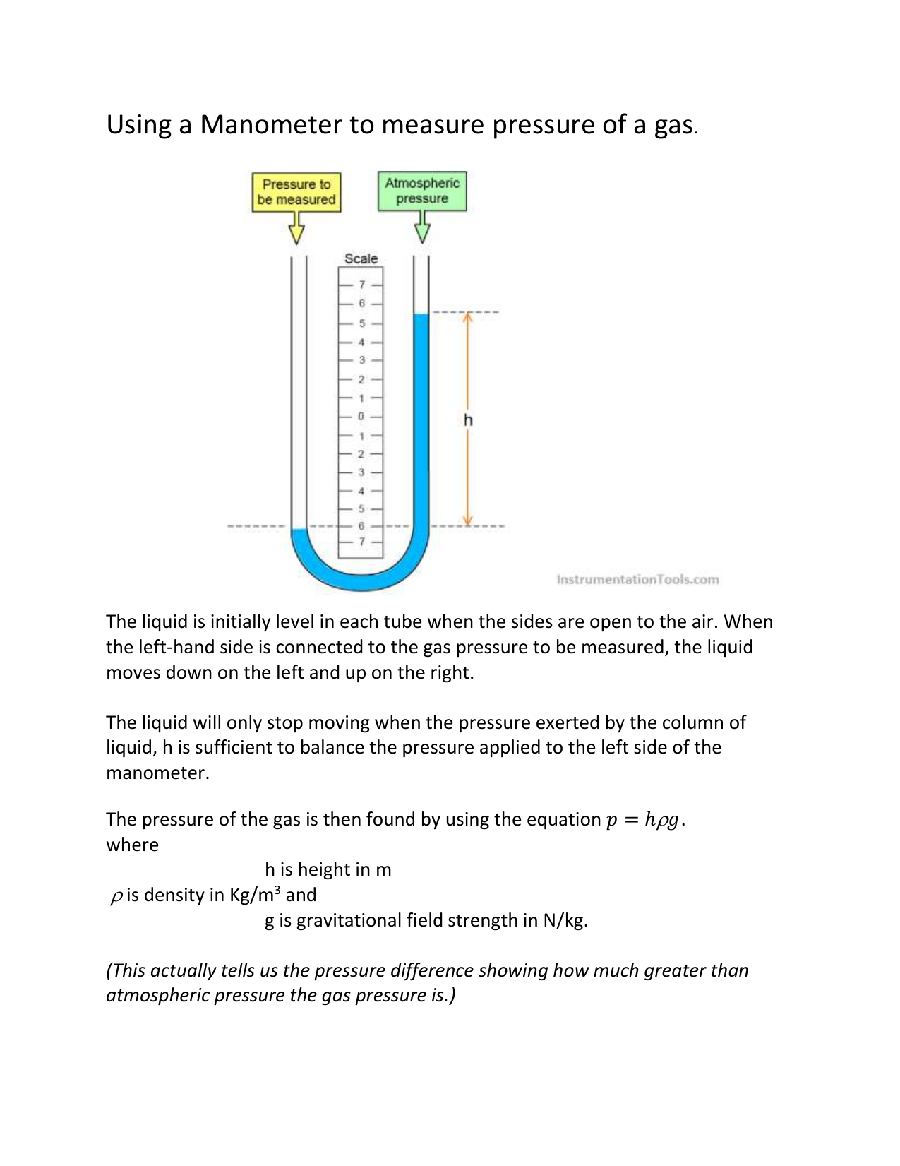 Manometer Gas Pressure Measurement Worksheet Exam 3 Handout 1 Pressure And Manometer Intro Solutions Studocu