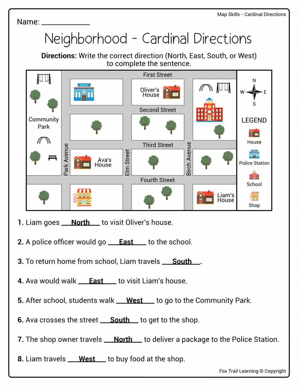 Map Skills Neighborhood Cardinal Directions Fill In The Blank Geography Lesson No Prep Worksheets Etsy Map Skills Neighborhood Cardinal Directions Fill In The Blank Geography Lesson No Prep Worksheets Etsy