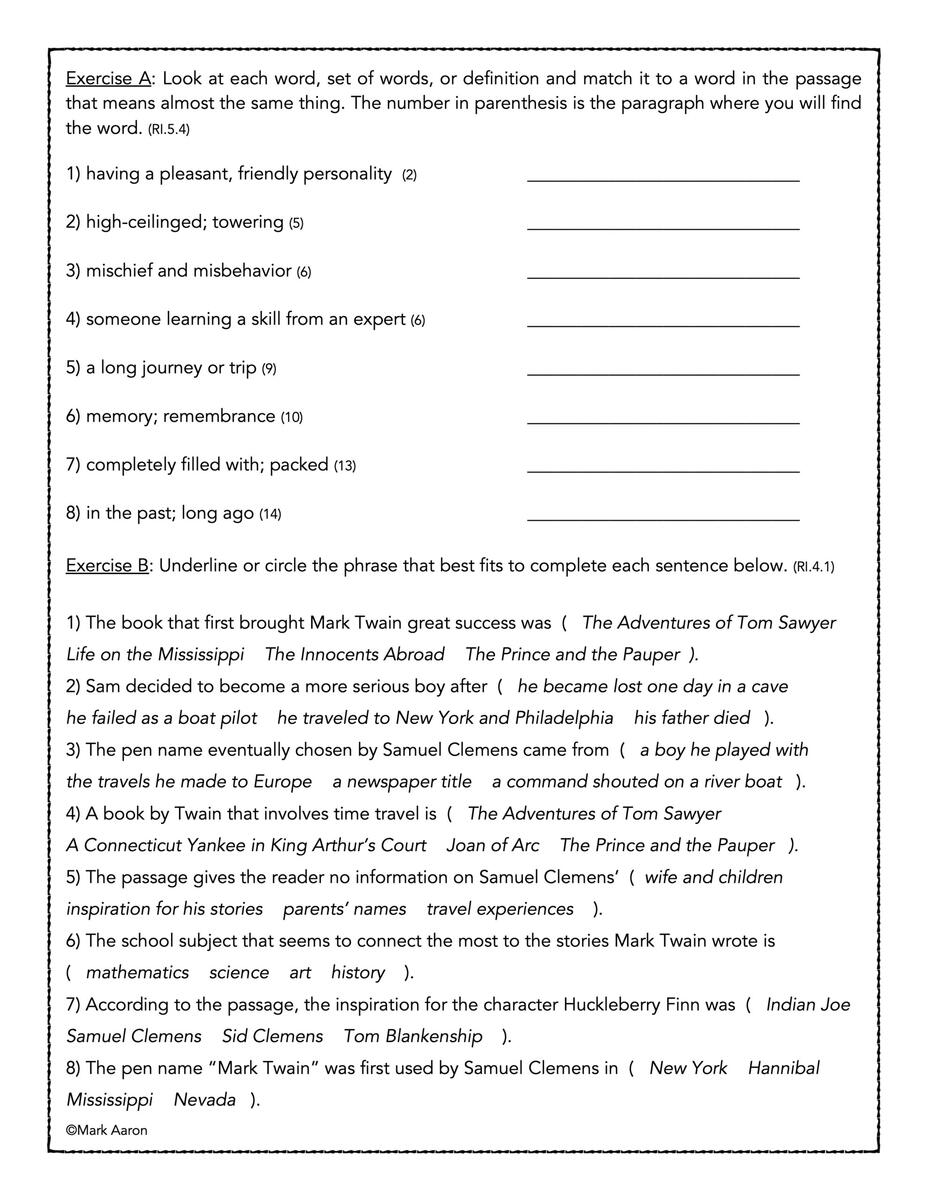 Mark Twain Author Study And Biography Classful