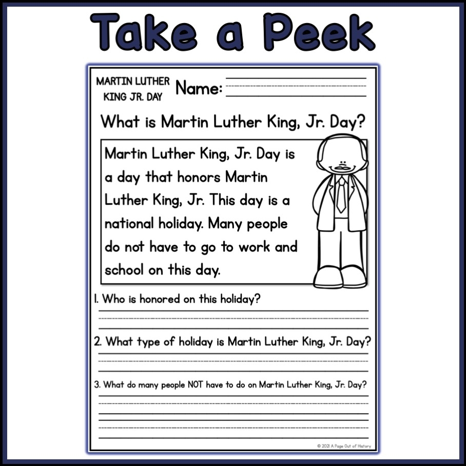 Martin Luther King Jr Day Holidays Reading Comprehension Passages K 2 Made By Teachers Martin Luther King Jr Worksheets Free Printables Frugal Mom Eh